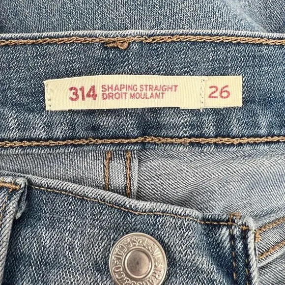 Levi's 314 Shaping Straight Jeans High Rise Waisted Slim Long Denim Jeans - 26 - Picture 6 of 13